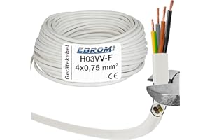 EBROM Kunststoff Schlauchleitung RUND, LED Kabel, Stromkabel, Leitung, Gerätekabel H03VV-F 4x0,75 mm² Farbe: weiß, viele Längen in 5 m Schritten bis 250 Meter 4G0,75 mm2, Ihre Kabellänge: 10 Meter