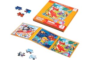 WISPLYE Puzzle Magnetico per Bambini, 3-in-1 Animali Puzzle in Legno Libro, Giochi di Viaggio Montessori Giocattoli Educativo Regalo per Ragazzi e Ragazze 3 4 5 Anni (Dinosauro)