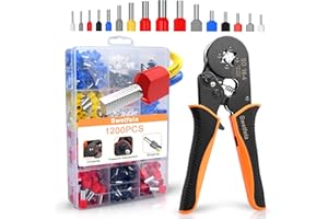 Swetfela 0.08-16mm²Pince a Sertir,Pince à Sertir Avec 1200pcs Cosse Electrique (300 Bornes à Double Fil),Pince a Sertir Cosse Electrique,Cliquet Auto-Adjustable,Sertissage PréCis,pour Les éLectriciens