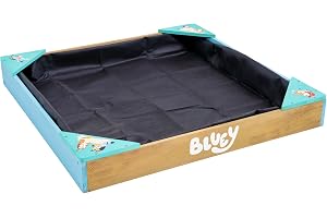Bluey sandlåda i trä med skydd FSC-certifierad trä trädgård sandlåda för barn med hörnsäten vatten poröst foder skyddande sky
