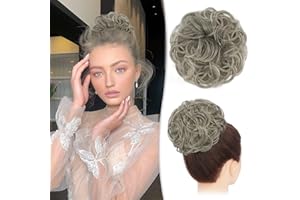 RUWISS Messy Bun Hair Piece 100% Human Hair Messy Rose Bun Hair for Women Real Hair Scrunchies Updo Hair Pieces Hair Chignons Extension(Gray and White Tips )