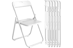 HOMCOM Lot de 6 chaises pliantes en plastique et acier, chaises pliantes intérieures portables, dossier incurvé, assise concave, aération, trou de transport, pour maison, bureau, salle à manger, blanc