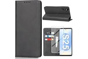 Vaki für Samsung Galaxy S25 Hülle mit Schutzfolie, Handyhülle Galaxy S25 5G PU Leder Wallet Kartenfach Klapphülle, Schutzhülle für Samsung S25 Flip Case Cover Coqu Tasche Handyschutz (Schwarz)