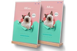 AHYDFSR Lot de 2 présentoirs de table A4,Forme L Support AfficheA4 Plaque Acrylique avec Base en Bois,Présentoir d'étiquettes de Prix, Pour mariage, café, restaurant, bureau, magasin, 29.7x21 cm
