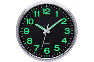 VINILITE 12" Luminous Wall Clock Glow in the Dark Wall Clock Silent Wall clocks Non Ticking Sweep Movement for Living room, Bedroom, Kitchen, Office