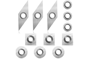 ZHEHAO 12 Pieces Tungsten Carbide Cutters Inserts Set for Wood Lathe Turning Tools Include 11 mm Square with Radius, 12 mm and 8.9 mm Round, 30 x 10 mm Diamond with Pointed Point (Silver)