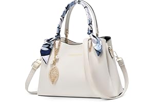 FORRICA Handbag Women Top Handle Bag with Exquisite Pendant Elegant Ladies Shoulder Bag PU Leather Crossbody Bag for Banquet Travel Business White