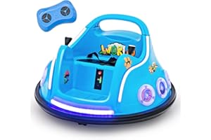 COSTWAY Dziecięca hulajnoga samochodowa 12 V, obrót o 360 stopni, z muzyką i światełkami, w zestawie pilot zdalnego sterowania 2,4 GHz, idealna dla dzieci od 3 lat (niebieska)