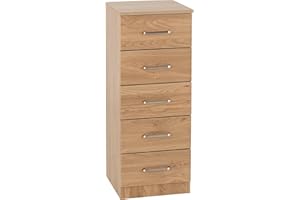 Seconique Dakota 5 Drawer Narrow, Slim Chest in Oak Effect