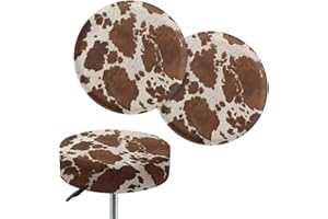 Wanyint Brown Cow Print Bar Stool Covers Round, 2 Pack Stretch Circle Stool Slipcover 14-16 Inch Round Stool Slipcovers for Coffee Bar Office Home Decor