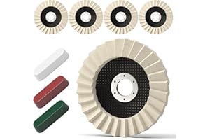 BURMONG 8 Stück Polierscheibe & Compound-Kit – 5 dicke Arbor-Puffing-Räder 115mm x 22 mm + 3 Polierungsmittel – Filzklappenscheibe für Winkelschleifer – Multi-Surface-Puffing für Metall, Holz und Automobil