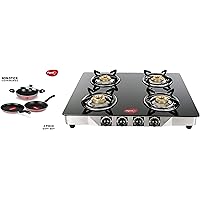 Pigeon by Stovekraft Basics Aluminium Non-Stick Cookware Set, Set of 3 (with one lid), Pink & Blaze Blackline Glass 4…