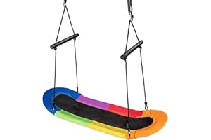 GYMAX Kids Nest Swing, Surfing Tree Swings with Handle and Adjustable Rope, Outdoor Child Swing Seat for Garden, Playground, Backyard, Max Load 150kg (Colorful)