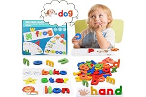 JORAKI Jeu Éducatif d'Orthographe Enfant, Jouet Enfant 3 4 5 6 7 8 Ans Jouet Puzzle en Bois Montessori Apprendre a Ecrire Alphabet Montessori Scrabble Classique - Outil d'apprentissage Préscolaire