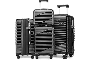 Sea choice Luggage Set 3 Piece 24" Expandable Suitcase Hardshell Lightweight Polycarbonate Trolley Case 8 Spinner Wheels Suitcases 4 Piece Set with YKK Zipper TSA Lock 12" 20" 24" 28",Black