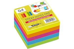 G4GADGET Sticky Notes Cube 400 Sheets - 76x76mm Neon Colors - Self-Stick Notes for Reminders, to-Do Lists & Messages - Strong Adhesive, Repositionable Sticky Notepads for Home, Office & School (1)