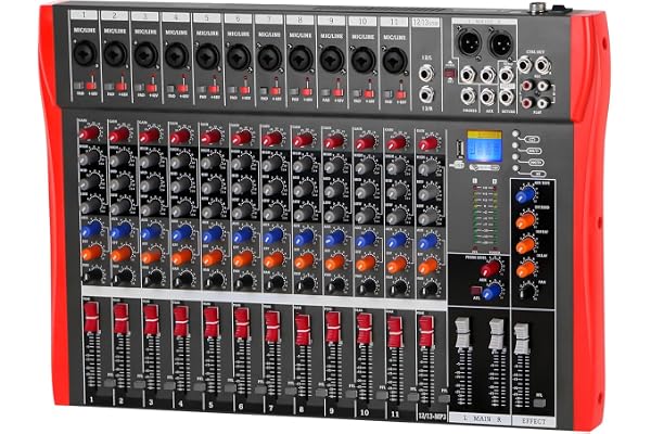 micfuns Studio Live Table de mixage 12 canaux DJ Console de mixage audio stéréo Bluetooth USB enregistrement ordinateur lecture vidéo alimentation fantôme USB numérique mixer amplificateur