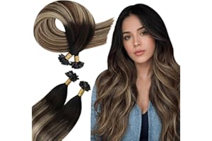 Ugeat Extension Capelli Cheratina 35 cm Castano Nero Extension Alla Cheratina Capelli Veri Biondo Castano Balayage #1B/4/27 Remy Corti Lisci Donna Professionale 50 ciocche 50grammi