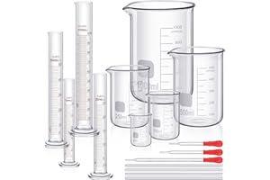 FRIENDA Set di Bicchieri Cilindrici Graduati in Vetro, Cilindri da Laboratorio Spessi, Bicchiere Di Vetro con 3 Contagocce in Vetro e 4 Aste di Agitazione in Vetro da 7,9 Pollici