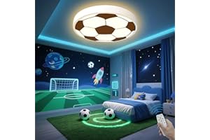 ‎DROMEZ DROMEZ Deckenlampe Fußball 48W LED Deckenleuchte Dimmbar Rund 40CM - mit Fernbedienung, 3000-6000K, Fußball Lampe Decke für Kinderzimmer, Sportbar, Fanraum Vereins Deko