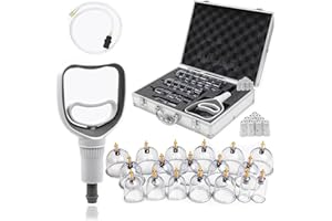 HELINING Professional Cupping Therapy Set, 18 PCS Suction Cups with Pumping Handle, Chinese Cupping Set, Anti Cellulite Cupping Massage for Body and Face, Relief Muscle Tension Pain