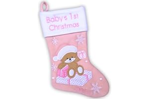 HEART'S SIGN Primer calcetín de Navidad del bebé 2023 de Heart’s Sign | Mi Primera Navidad con mi niño o niña | Medias para recién Nacidos - Adornos navideños (Rosa)