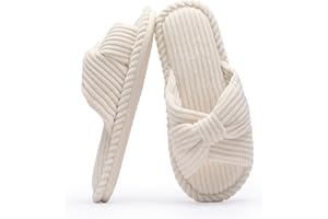 Chantomoo Pantofole da Donna in Memory Foam per la Casa Camera da Letto Bagno spa Matrimonio Viaggio Ospedale Open Toe Velluto a Coste Pantofole Antiscivolo Accoglienti Confortevoli