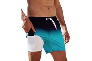 Arcweg Men's Swimming Shorts with Compression Liner Mens Swimming Trunks 2 in 1 Swim Shorts with Lining with Zipper Pockets Quick Dry Surfing Stretchy Beach Shorts