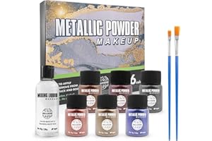 VIOLA HOUSE Face Bodypainting Metallic Powder Pigmentos, Christmas Gift Polvo de Pigmento Metálico. DIY 6 Piezas * 5g + 2 Brochas + 1 Líquido de Mezcla.