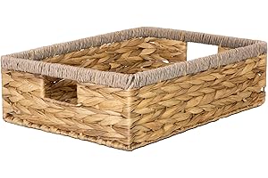Wickerfield Shallow Woven Water Hyacinth Basket, Wicker Hamper Basket with Handle, Storage Baskets for Bathroom, Toys, Gift (Paper Rope, Medium)