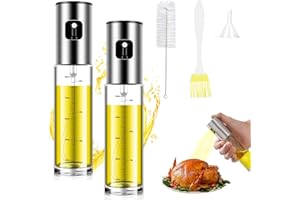 GEGNNS 2 Pièces Pulvérisateur d'huile, Spray Huile Cuisine, 100ml Vaporisateur Huile d'olive avec Balance Oil Spray Huile Cuisine en Verre et en Acier Inoxydable pour Barbecue, Salade, Cooking