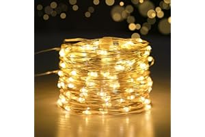 iJiGui 1 Pezzi Stringa Luci Led a Batteria, 10 Metri 100 Led Rame filo Fata Luci Lucciole a Batteria Impermeabili, per Interni e Esterni, Feste, Giardino, Natale Decorative, Matrimoni, Bianco Caldo