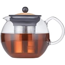 Théière à Piston Bodum Assam - 1L Verre Borosilicate, Inox, Avec 2 Tasses
