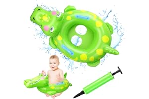 PWSAP Baby Schwimmring in Krokodil Form, Karikatur 3D Baby Float Aufblasbar Schwimmhilfe Ring, Schwimmsitz Schwimmtrainer Pool Auftriebshilfegerät, Mit Sitz und Inflator, für Kleinkinder 6 Monate -3 Jahre