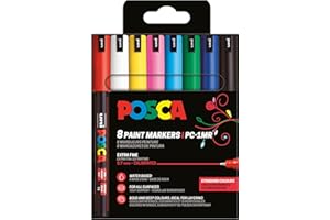 Uni-Ball 181758 - Zestaw markerów POSCA, 8 pisaków akrylowych PC-1MR, marker permanentny z okrągłą końcówką 0,7 mm