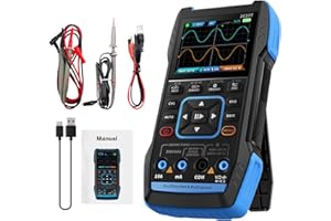 Ailao Osciloscopio Multímetro 3 en 1 USB 2 Canales 10MHz Ancho de Banda 50MSa/s Frecuencia de Muestreo 9999 Recuentos, Con Sonda de Pinza de Cocodrilo Roja Negra Pluma