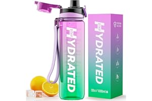 Mevoly Trinkflasche, 1L Wasserflasche Auslaufsicher BPA-Frei aus Tritan, 1 Liter Trinkflasche Sport mit Zeitmarkierung und Abnehmbare Schnürung, Flasche für Fitnessstudio, Oudoor, Gym, Schule