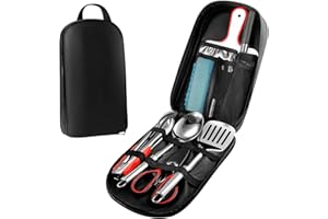 Bakecat Camping Cooking Utensils Set, 9Pcs Camping Kitchen Utensils Organizer Travel Set, Black