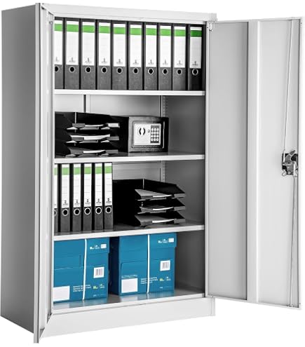 Armadio In Metallo Metalplex 100x45x200 Cm Con 2 Ante E Serratura, 4 Ripiani Regolabili, Carico 55 Kg Per Piano, Colore Grigio RAL7035, Montaggio Fai-da-te