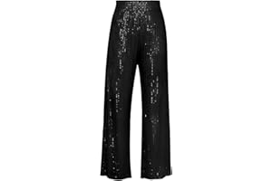 Caziffer Pantalon Femme Droit Avec Sequins - Décontracté à Couleur Unie, Chic Taille Haute