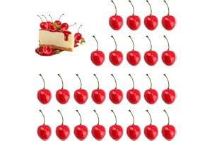 SMCEHEYA Fake Cherry 25Pcs Artificial Fruit Lifelike Cherries Model with Stem Plastic Cherries Red Simulation DIY Craft Accessories for Fake Cake Home House Kitchen Party Christmas Display Decoration
