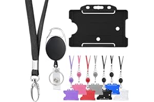 Vicloon Funda para Tarjeta con Llavero Retráctil y Lanyard, Llaveros Retráctiles de Alta con Funda para Tarjeta, Funda de Tarjeta de Identificación, ID Titular de la Tarjeta Negro(1pcs)