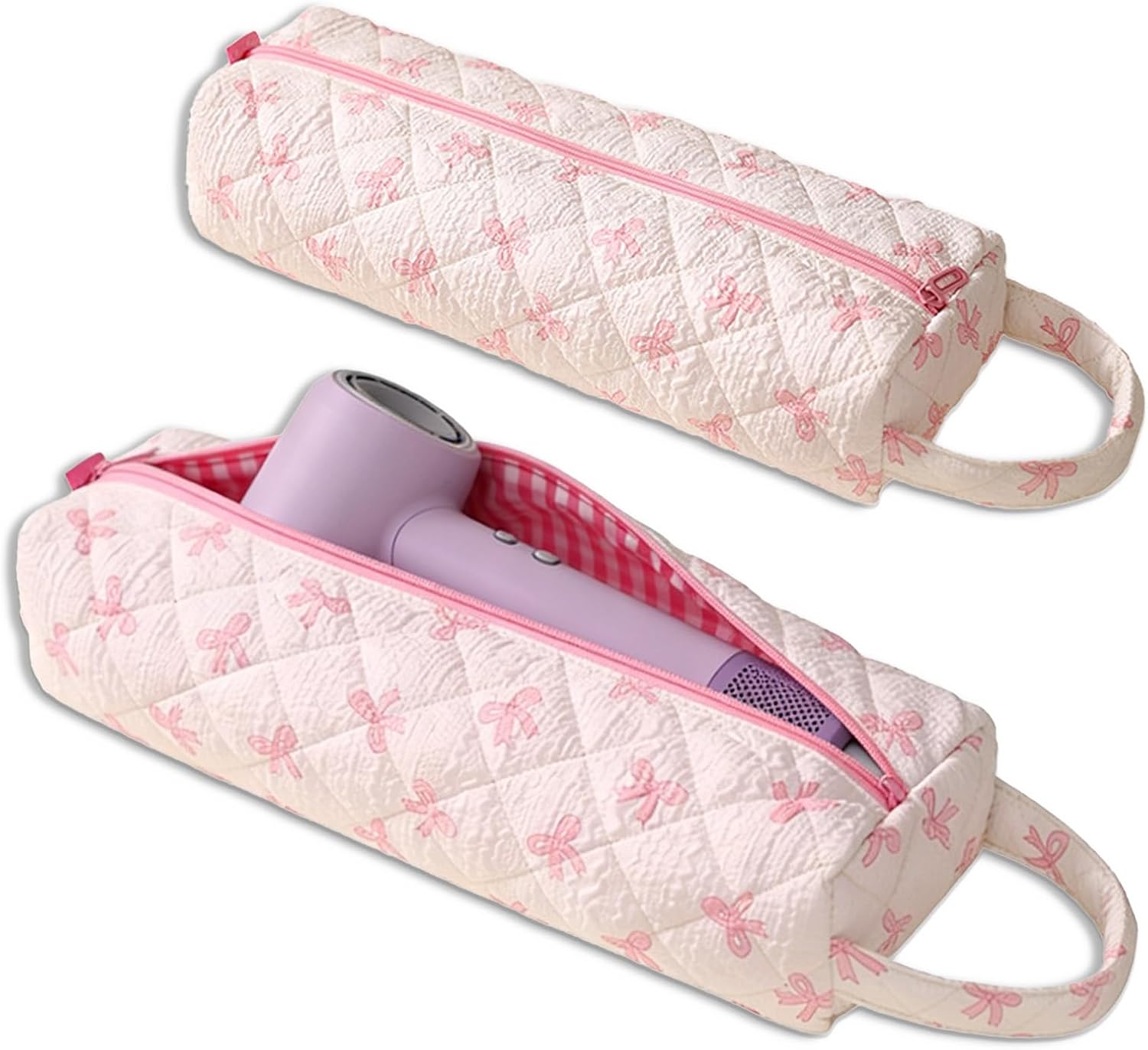 KASESSS Rosa Claro Lazo Bolsa De Almacenamiento De Viaje para Secador De Pelo, Portátil Funda Plancha Pelo Y Rizador, Ligera Bolsas Viaje para Airwrap Styler Herramientas De Peluquería Organizador