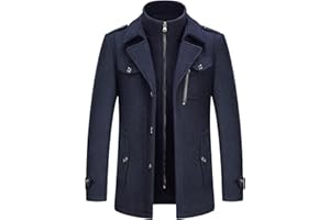 KUDORO Manteau Homme Mi-Long en Laine Chaud pour Hiver Trench Coat Classique Parka Pardessus Caban Slim Fit Business Duffle-Coats Coup-Vent Revers Overcoat
