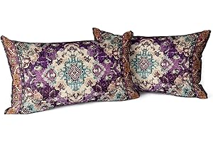 Snylcce Set of 2 Bohemian Style Cushion Covers 30x50 cm Decorative Square Throw Pillow Covers 30x50 CM Sofa Car Pillowcase for Outdoor Home Bed Living Room Couch Decor (Purple)
