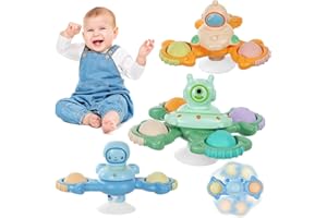 Ainiv 3PCS Suction Cup Spinner Toy for Baby, Spinners for 2 Year Old Boy Girl, Plane Travel Toddler Sensory Toy, Suction Fidget Spinner for Baby Bath, Sensory Toys for Toddlers 1-3 Year Old