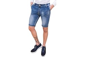 Evoga Jeans Pantaloni Corti Uomo Blu Denim Shorts Estivi in Cotone