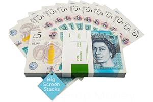 Big Screen Stacks | UK COMPANY | PROP MONEY REALISTIC UK POUNDS GBP BRITISH ENGLISH BANK 100 £5 PROP MONEY NOTES - Spare Bank Note Strap. For Movies Films Advertising Social Media Play Fake Party (5)