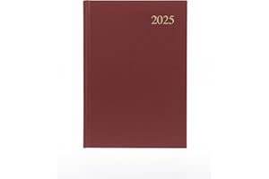Collins Essential 2025 Business Diary - A5 Week to View Planner with Leathergrain Hardback Cover - Maroon - ESSA53.78-25