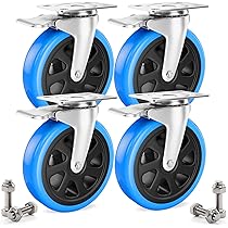 RRIUTO Zwenkwielen van 125 mm, met rem, 4 stuks meubelwielen, M10 x 30 mm schroef, zware wielen, transportwielen, dubbele lagers met 360 graden rotatie, PU-wielen voor meubels, draagkracht 650 kg